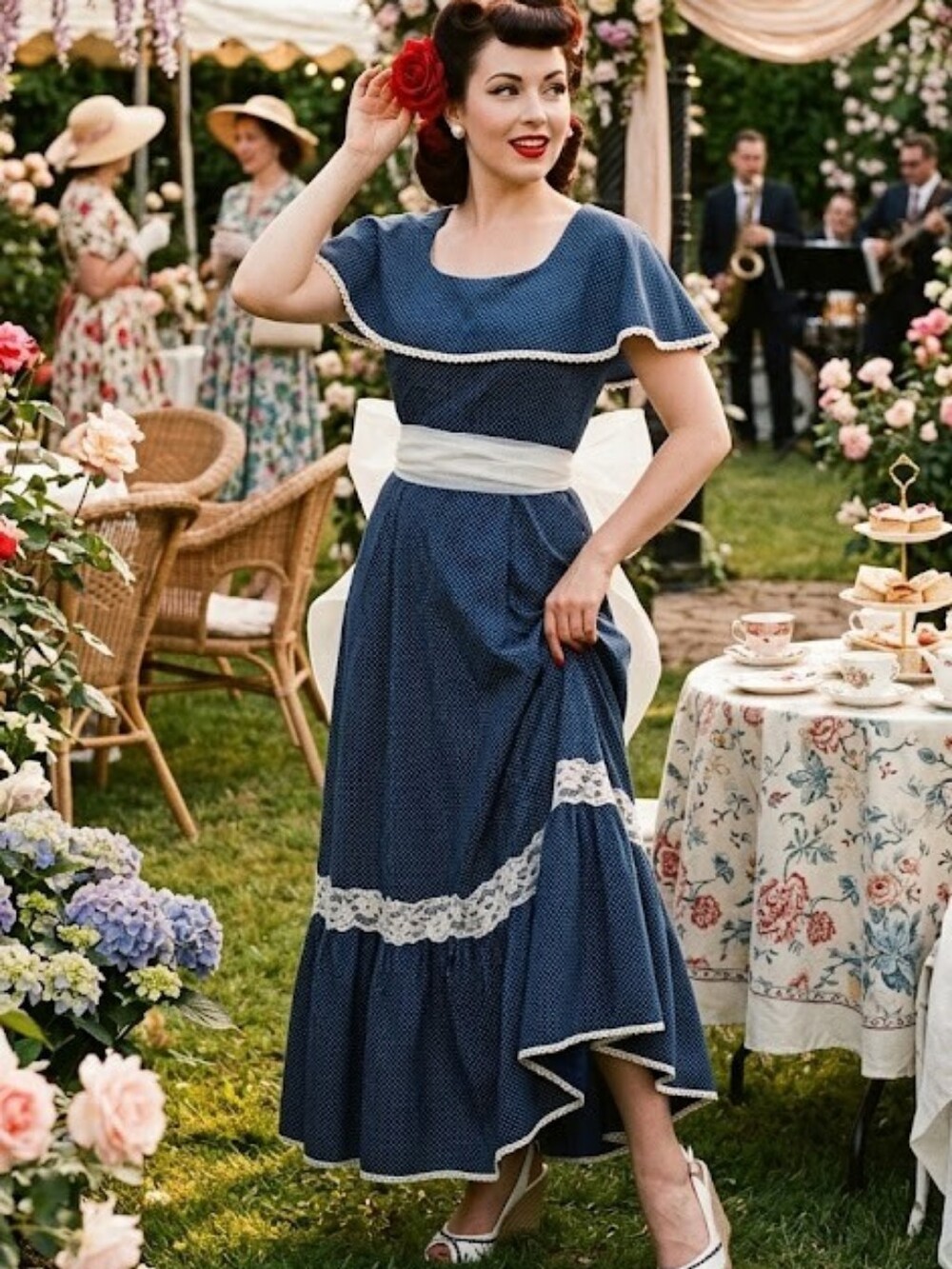Vintage Handmade Polka Dot Prairie Maxi Dress